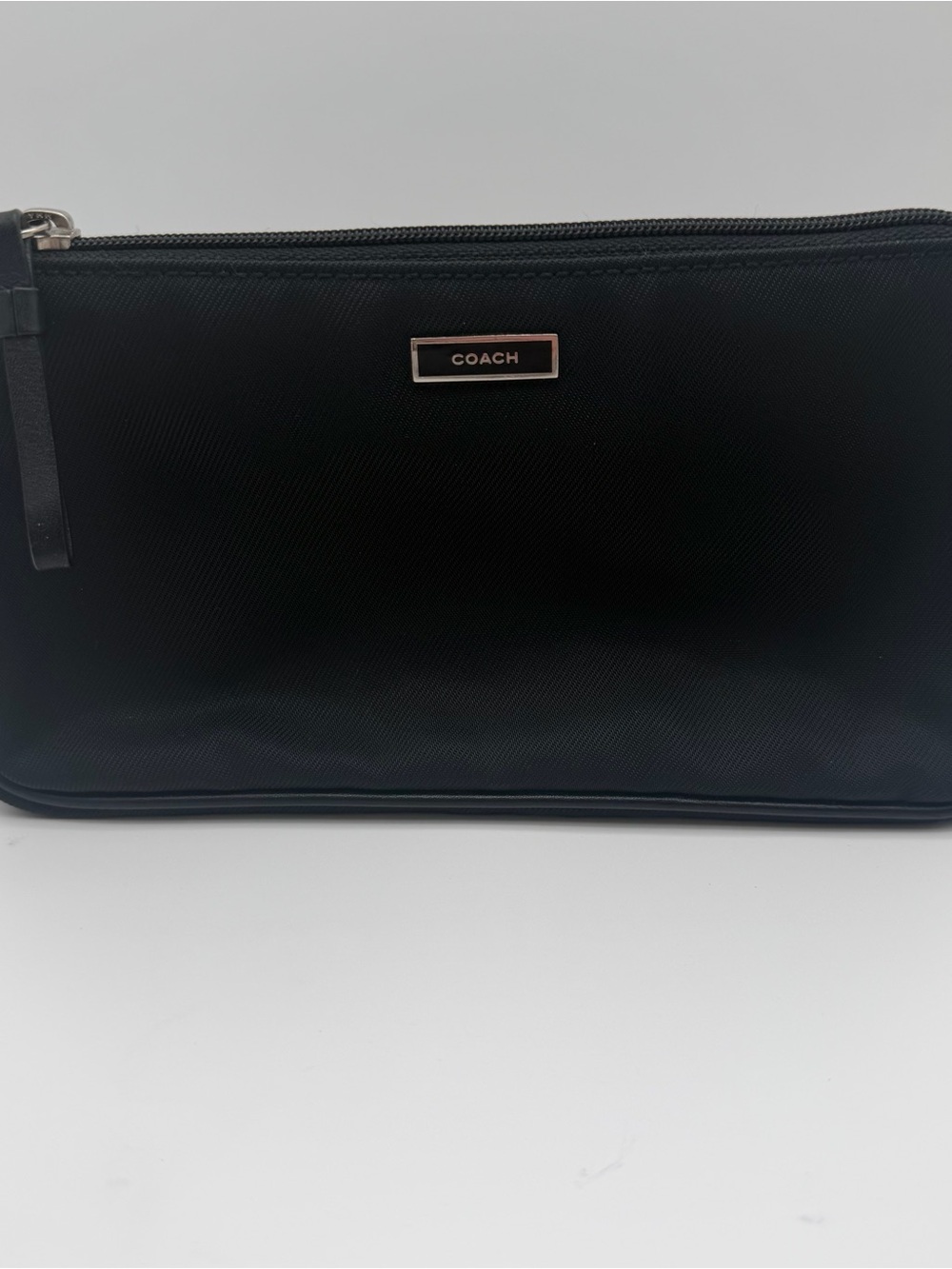 Coach Nylon Twill Small Flat Cosmetic Case Black Skinny Pouch Zip Wallet